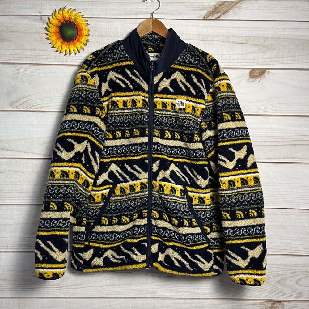 The North Face Fleece Jacket Full Zip Aztec Campshire Mens XL Yellow Blue UM